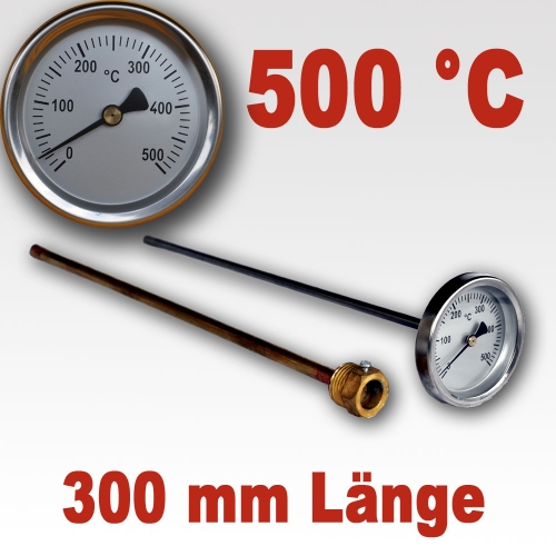 Backofenthermometer 500°C mit Tauchrohr 300 mm