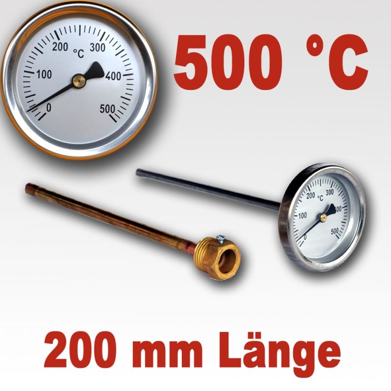 Backofenthermometer 500°C mit Tauchrohr 200 mm