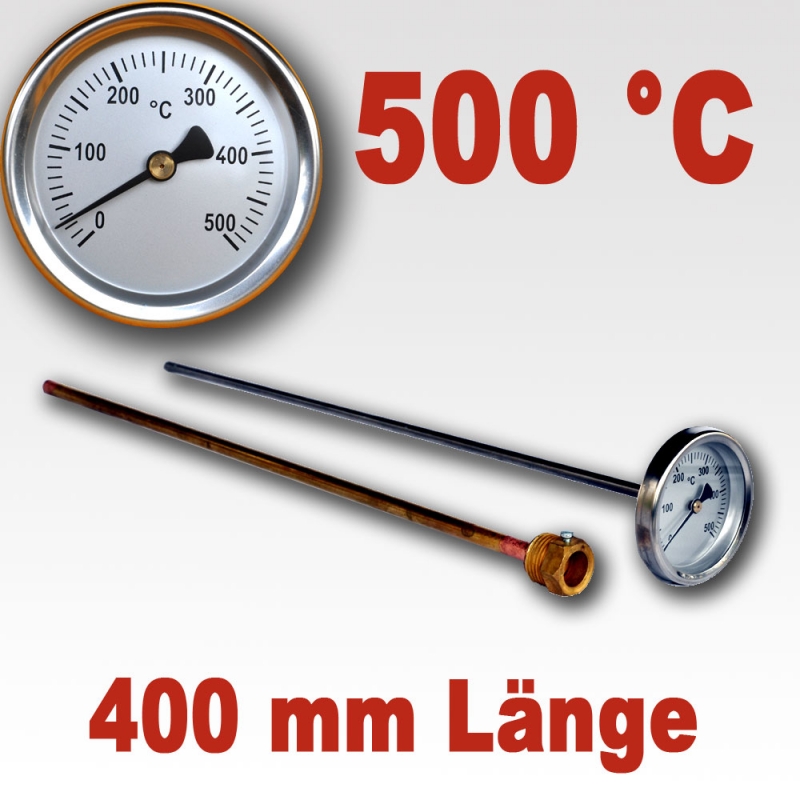 Backofenthermometer 500°C mit Tauchrohr 400 mm